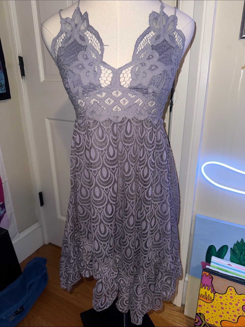 Free People Lavender Lace Midi Dress with Crochet Bodice